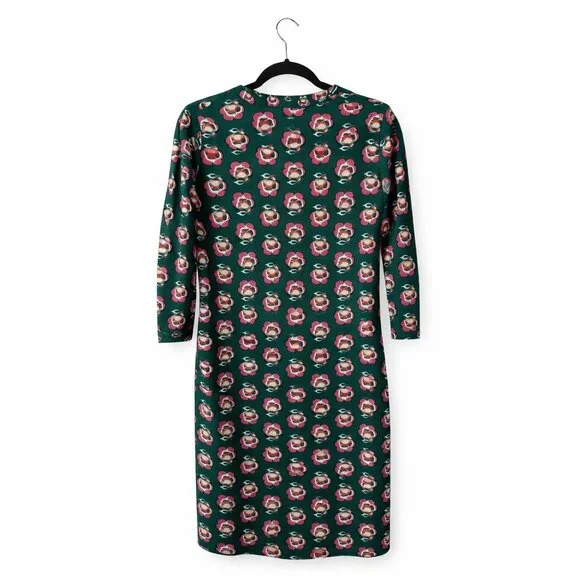 Boden Emerald Green Floral Dress Size 6 Cotton 3/4 Sleeve Pockets Knee Length - Picture 4 of 5